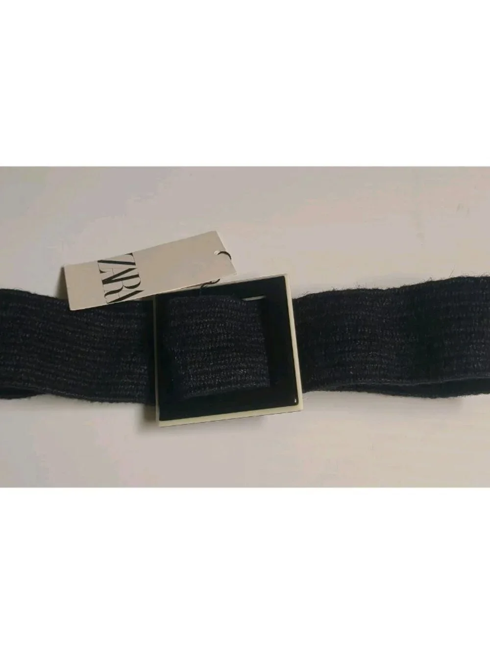 Zara  Belt Women’s Jute Square Buckle Black Belt 30